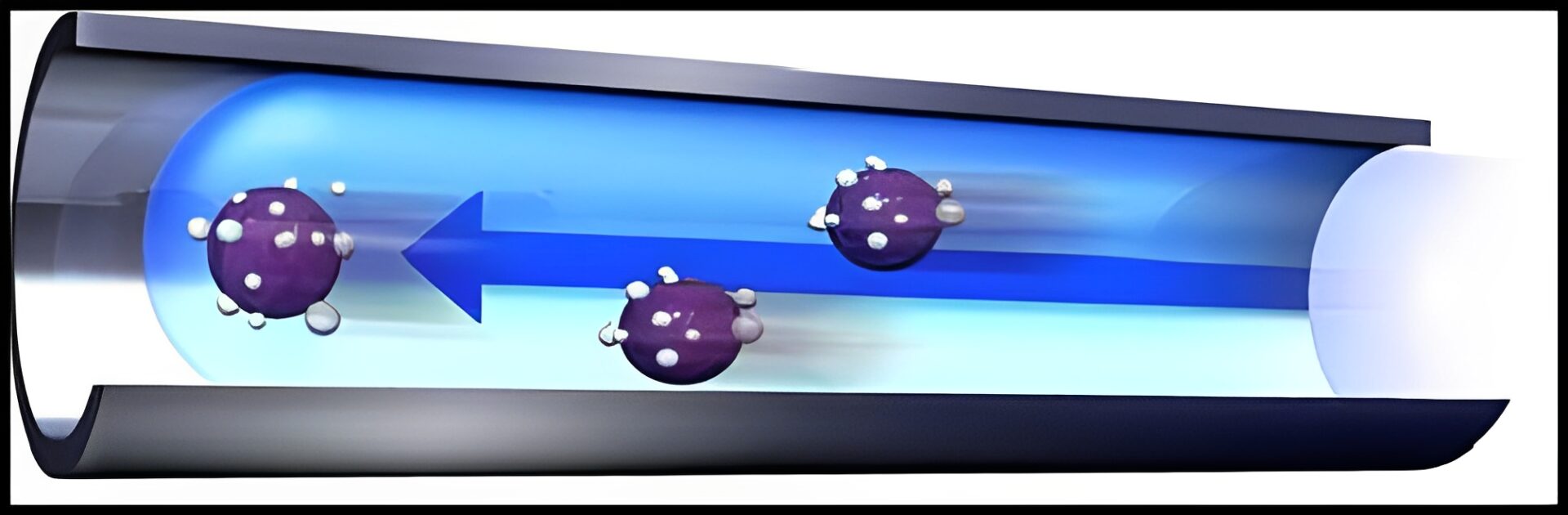 Molecules moving through a blue tube.