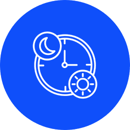 Icon showing a clock with moon and sun symbols for time cycles.