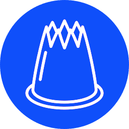 White crown-like icon on a blue background.
