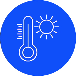 Thermometer icon with sun symbol indicating hot weather.
