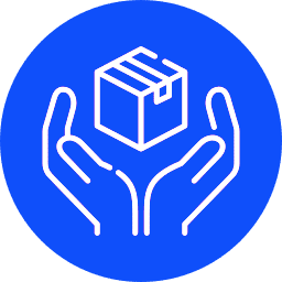 Hands gently holding a package on a blue background.