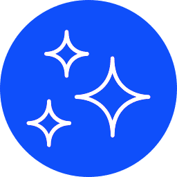 White sparkle icons on a blue background.